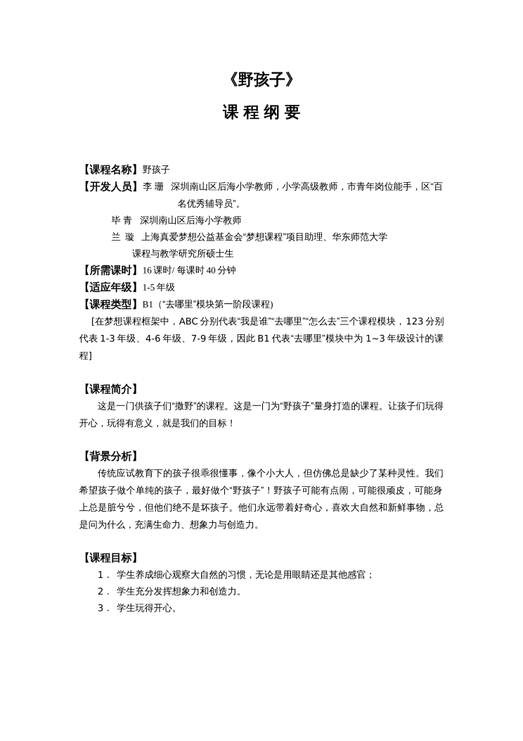 《野孩子》教案 封面